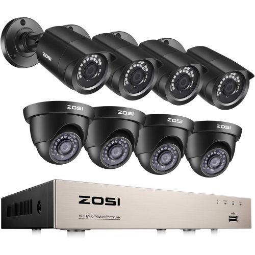  ZOSI 8CH HD 720P Video Security System 4 in 1 DVR with (4) HD 1.0MP Weatherproof Bullet Cameras and (4) 1280TVL Dome Cameras, Outdoor Indoor Surveillance Camera System, 1TB Hard Dr