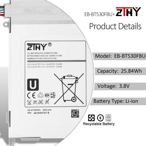  [아마존베스트]ZTHY EB-BT530FBU Battery for Samsung Galaxy Tab 4 10.1 SM-T530 (WiFi) SM-T530NU SM-T531 (3G&WiFi) SM-T535 (3G, 4G/LTE&WiFi) SM-T537 Series Tablet PC EB-BT530FBC EB-BT530FBE With To