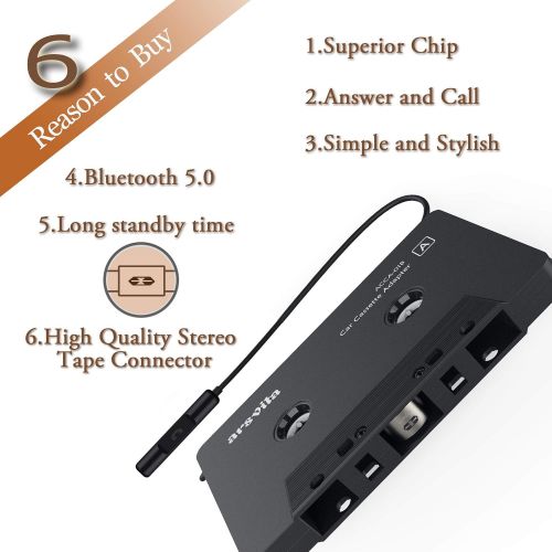 [아마존베스트]Arsvita Car Audio Bluetooth Cassette Receiver, Tape Player Bluetooth 5.0 Cassette Aux Adapter