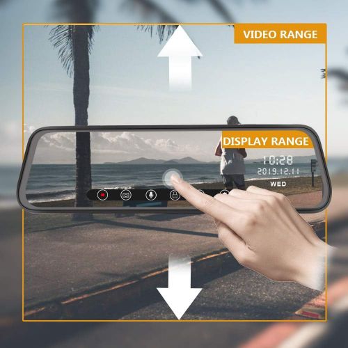  [아마존베스트]Awesafe AWESAFE Mirror Dash Cam 10 Inch Touch Screen 1080P Rear View Mirror Camera Front and Rear Dual Lens Backup Camera with G Sensor 24 Hours Parking Monitor