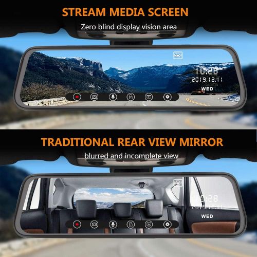  [아마존베스트]Awesafe AWESAFE Mirror Dash Cam 10 Inch Touch Screen 1080P Rear View Mirror Camera Front and Rear Dual Lens Backup Camera with G Sensor 24 Hours Parking Monitor