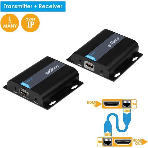  Gofanco gofanco 395ft 1080p HDMI Extender Over IP Kit - 1 to Many or Over Single Cat5eCat6Cat7 Cable with Remote IR Control - Up to 395 feet (120m) Full HD 1080p (TX&RX Kit, Part# HDBitT