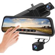 [아마존베스트]Junsun Backup Camera 10 inch Mirror Dash Cam Dual Lens Front Rear Dash Camera 1080P Full Touch Screen Video Streaming Rear View Mirror Loop Recording, Parking Monitor, Night Vision, Water