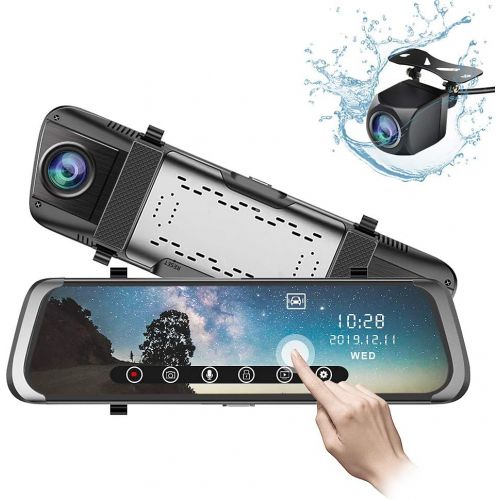 준선 [아마존베스트]Junsun junsun Mirror Dash Cam 10 inch 1080P Full Touch Screen Stream Media Front Rear Dual Lens Dashboard Recorder Waterproof Reversing Camera