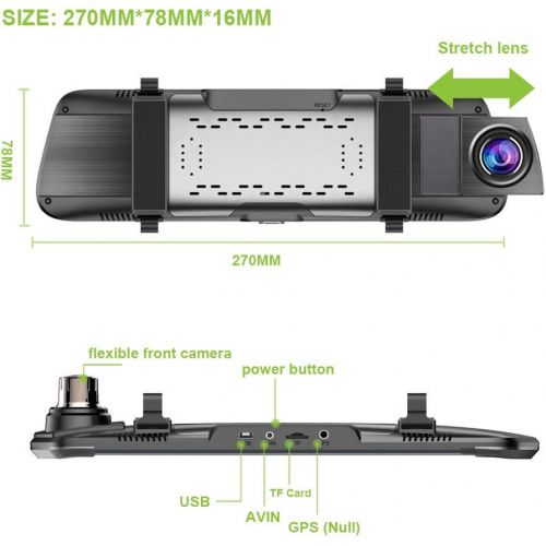 준선 [아마존베스트]Junsun junsun Mirror Dash Cam 10 inch 1080P Full Touch Screen Stream Media Front Rear Dual Lens Dashboard Recorder Waterproof Reversing Camera