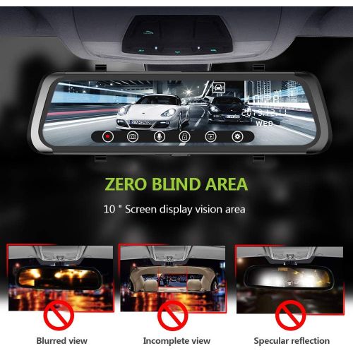 준선 [아마존베스트]Junsun junsun Mirror Dash Cam 10 inch 1080P Full Touch Screen Stream Media Front Rear Dual Lens Dashboard Recorder Waterproof Reversing Camera