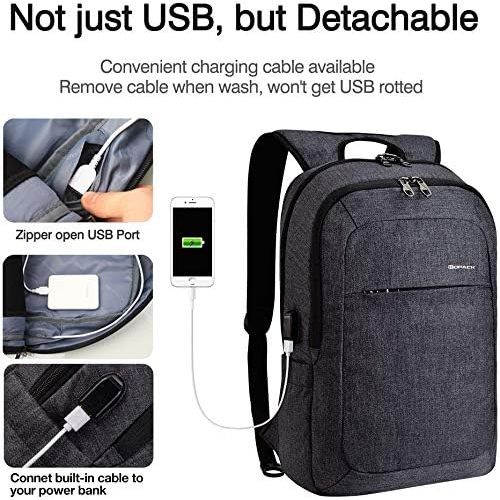  Kopack KOPACK Slim Business Laptop Backpack USB Anti ThiefTear Water Resistant Travel Computer Backpack 15.6  17Inch 5Color MagentaBlackGreyPurple