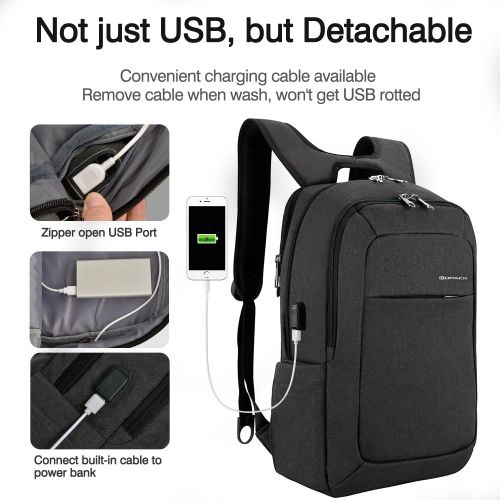  Kopack KOPACK Slim Business Laptop Backpack USB Anti ThiefTear Water Resistant Travel Computer Backpack 15.6  17Inch 5Color MagentaBlackGreyPurple