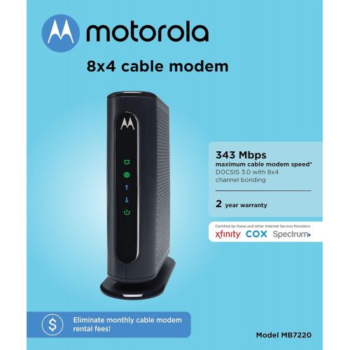 모토로라 [아마존베스트]Motorola MOTOROLA 8x4 Cable Modem, Model MB7220, 343 Mbps DOCSIS 3.0, Certified by Comcast XFINITY, Time Warner Cable, Cox, BrightHouse, and More (No Wireless)