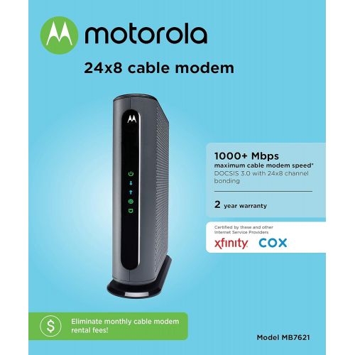 모토로라 [아마존베스트]Motorola MOTOROLA 24x8 Cable Modem, Model MB7621, DOCSIS 3.0. Approved by Comcast Xfinity, Cox, Charter Spectrum, Time Warner Cable, and More. Downloads 1,000 Mbps Maximum (No WiFi)