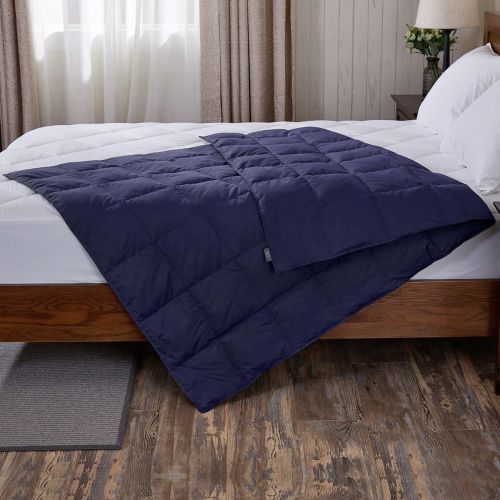  Puredown puredown All Season Goose Down Windproof Sport Blanket with DownProof Peach Skin Fabric Packable Throw Navy 50 x 70