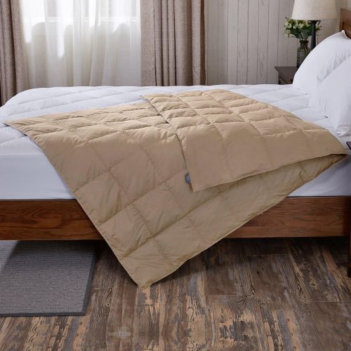  Puredown puredown Natural Down Packable Throw Sport Blanket for Indoor Home and Outdoor use Peach Skin Fabric for Downproof Khaki 50 70