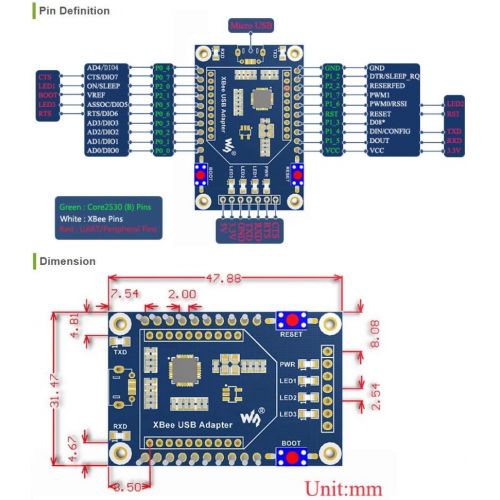  [아마존베스트]Waveshare XBee USB Adapter, UART Communication Board Module Xbee USB Interface Easy to Program/Configure The XBee Modules