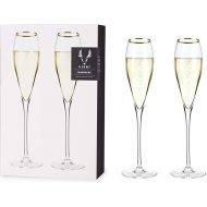 Viski Gold-Rimmed Crystal Champagne Flutes, Crystal Drinking Glasses, Stemmed Wine Martini Glass Set, Housewarming Wedding Wine Gift - Set of 2, 8oz