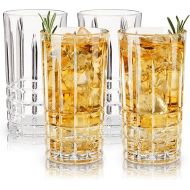 Viski Highland Highball Drinking Glasses Set of 4 - Premium Crystal Square Cut Tall Cocktail Glassware Gift Set, 12 oz