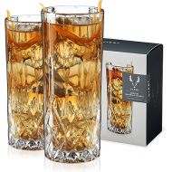 Viski Admiral Crystal Highball Glasses - Fancy Tall Drinking Glass for Water and Cocktails, Bulk Glassware Gift Set of 2, 9 Oz