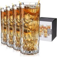 Viski Admiral Highball Glasses - Cut Crystal Drinking Glasses - Tall Cocktail Glasses 9oz Set of 4