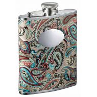 Visol Serenora Paisley Patterned Womens Flask with Oval Engraving Plate, 6-Ounce, Silver