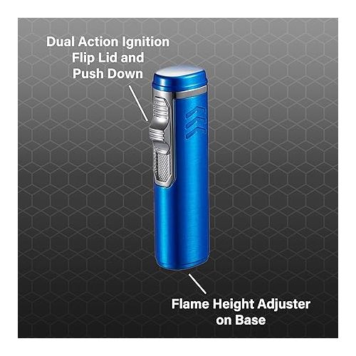  Personalized Visol Legion Butane Torch Lighter Single Flame Refillable Gas Lighter, Windproof Adjustable Flame Lighter (Shipped Without Butane)