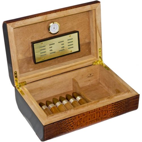  Visol Sobek Brown Leather Desktop Humidor, 10 Cigars