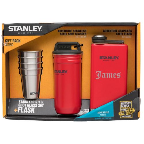  Visol Stanley Adventure Steel Shots + Flask Gift Set with free laser engraving (Red)