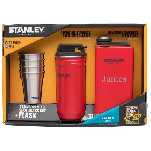  Visol Stanley Adventure Steel Shots + Flask Gift Set with free laser engraving (Red)