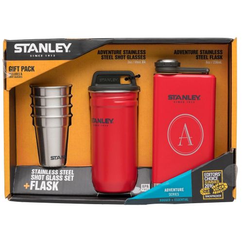  Visol Stanley Adventure Steel Shots + Flask Gift Set with free initial engraving (Red)