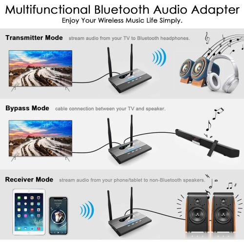  [아마존베스트]Visoud Long Range Bluetooth 5.0 Transmitter and Receiver aptX HD, aptX Low Latency & Dual Link Supported Wireless Audio Adapter Transmitter for TV Home Stereo PC by Optical RCA AUX