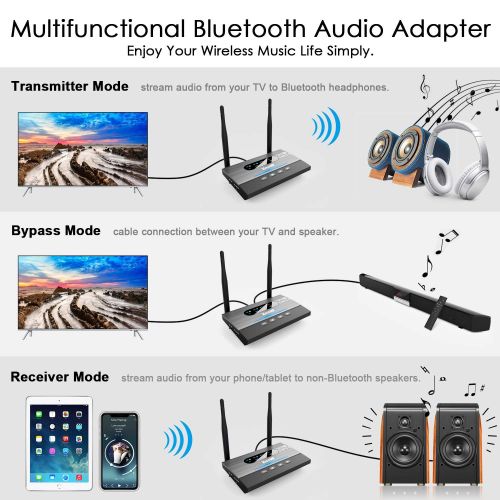  Visoud Long Range Bluetooth 5.0 Transmitter and Receiver aptX HD, aptX Low Latency & Dual Link Supported Wireless Audio Adapter Transmitter for TV Home Stereo PC by Optical RCA AUX