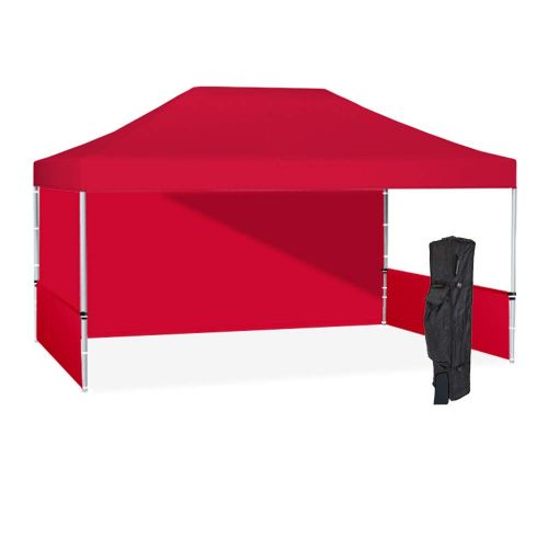  Vispronet 10x15 Red Canopy Tent Kit  Resists up to 30mph Wind Gusts  Includes Aluminum 10ftx15ft Canopy Frame, Water-Resistant Canopy Top, 1 Backwall, 2 Halfwalls, Roller Bag, an