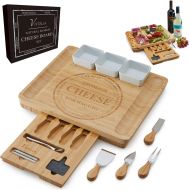 [아마존베스트]Vistella Charcuterie Large Cheese Board - Bamboo Platter with Knife and Forks Set with Ceramic Bowls - Thicker Wider and Largest Cheeseboard around