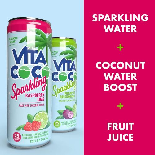  [아마존 핫딜] [아마존핫딜]Vita Coco Sparkling Coconut Water, Pineapple Passionfruit, Low Calorie Naturally Hydrating Electrolyte Drink - Smart Alternative to Juice, Soda, and Seltzer, Gluten Free, 12 Fl Oz,