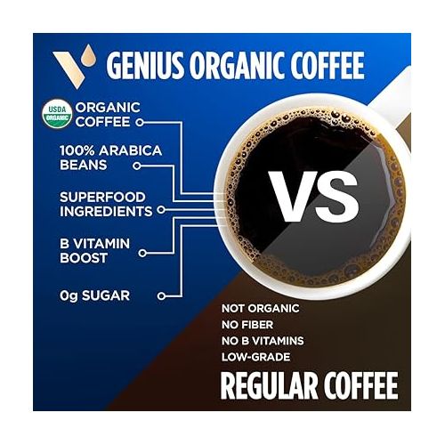  VitaCup Organic Genius Keto Coffee Pods, Increase Energy & Focus w/MCT Oil, Turmeric, B Vitamins, D3, Medium Dark Roast, Bold, Smooth, Single Serve Pod Compatible w/Keurig K-Cup Brewers, 24 Ct