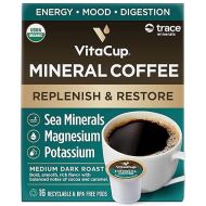 VitaCup Mineral Coffee Pods with Trace Minerals, Hydrate, Replenish & Restore, w/Sea Minerals, Electrolytes, Organic Coffee, Medium Dark Roast, Single Serve Pod Compatible w/Keurig K-Cup Brewers,16 Ct