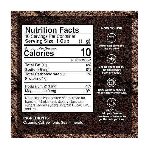  VitaCup Mineral Coffee Pods with Trace Minerals, Hydrate, Replenish & Restore, w/Sea Minerals, Electrolytes, Organic Coffee, Medium Dark Roast, Single Serve Pod Compatible w/Keurig K-Cup Brewers,16 Ct