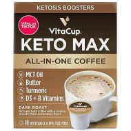 VitaCup Keto Max Dark Roast Coffee Pods, Ketosis & Energy, Butter, MCT Oil, Turmeric, B Vitamins, D3, All-In-One Keto Recyclable Single Serve Pod Compatible w/Keurig K-Cup Brewers,18 Ct