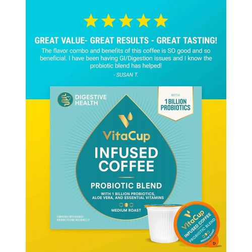  [아마존핫딜][아마존 핫딜] VitaCup Probiotic Coffee Pods 64ct |Gut Health| w/ Aloe Vera, Vitamins & Probiotics, Vegan|Keto|Paleo| B1, B5, B6, B9, B12, Compatible with K-Cup Brewers Including Keurig 2.0, Top