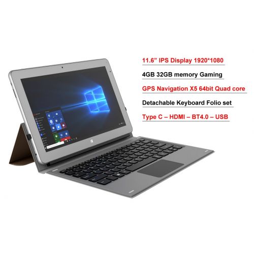  VitalASC 11.6 IPS Intel Atom X5 8350 4GB 32GB EMMC 2 in 1 GPS Windows 10 Laptop Tablet PC Free Bundle Keyboard Folio Set