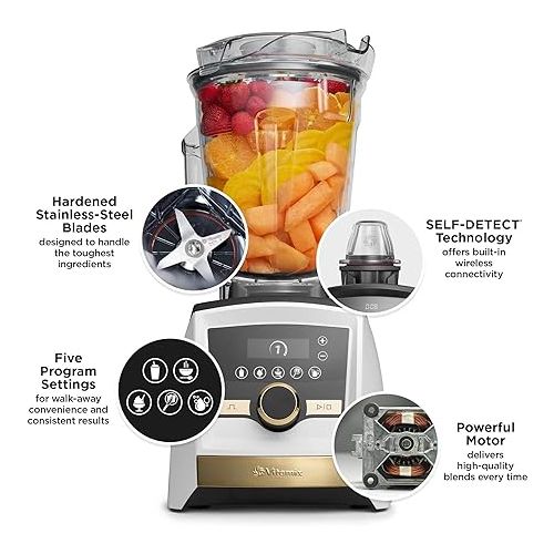 바이타믹스 Vitamix A3500 Ascent Series Gold Label Smart Blender, Professional-Grade, 64 oz. Low-Profile Container, White with Gold Accents