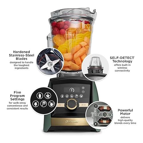 바이타믹스 Vitamix A3500 Ascent Series Gold Label Smart Blender, Professional-Grade, 64 oz. Low-Profile Container, Matte Sage with Gold Accents