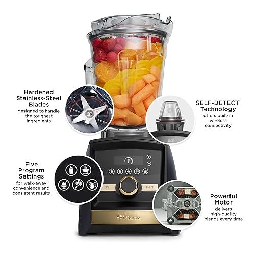 바이타믹스 Vitamix A3500 Ascent Series Gold Label Smart Blender, Professional-Grade, 64 oz. Low-Profile Container, Matte Navy with Gold Accents