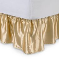 Vitansha B'D Collection Vitansha BD Collection Silky Shiny Bedding Mattress Bed Dressing DUST Ruffle Satin Bed Skirt 15 inch Drop Solid (King, Gold)