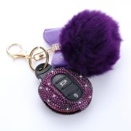 Vitodeco M.JVisun Handmade Car Key Fob Cover for BMW Mini Cabrio Clubman Countryman Cooper S JCW Remote Key, Diamond Car Key Case Cover, Aircraft Aluminum + Bling Crystal + Fox Fur Ball Key