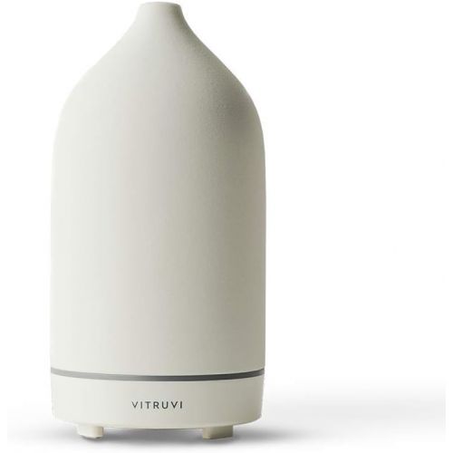  Vitruvi Stone Diffuser, Hand-Crafted Ultrasonic Essential oil Diffuser for Aromatherapy, Ceramic, White, 1 Count