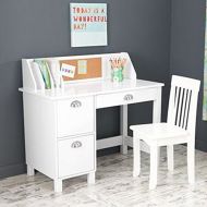 VivRae Kids Desk With Chair And Storage Set - Activity Study Writing Table With Hutch Corc Bulletin Board And File Organizer - Toddler Room Furniture (White)