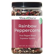 Viva Doria Rainbow Blend Peppercorn, Steam Sterilized Whole Black/Green Pepper, Whole Pink/White Pepper, 16 Oz, For Grinder Refills