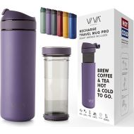 VIVA Recharge Purple Insulated Tea & Coffee Mug & Travel French Press Coffee Maker, 16 oz, Brew & Drink From the Same Coffee Mug On the Go or Camping