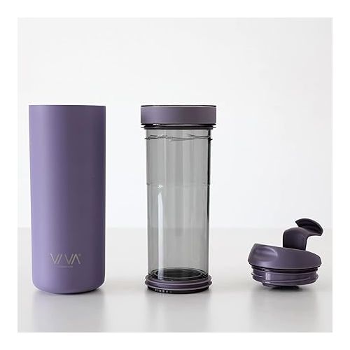  VIVA Recharge Purple Insulated Tea & Coffee Mug & Travel French Press Coffee Maker, 16 oz, Brew & Drink From the Same Coffee Mug On the Go or Camping