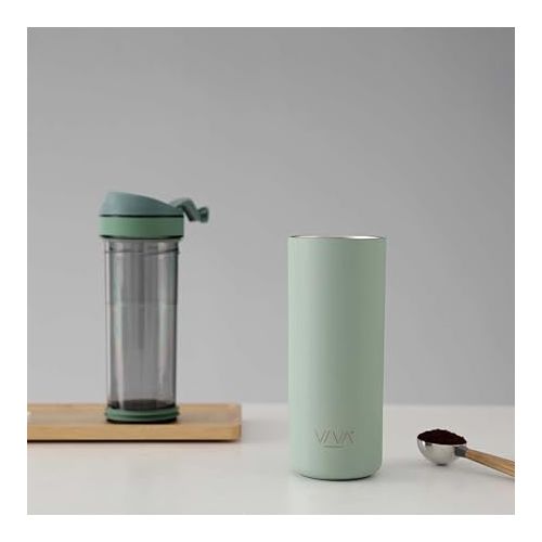  VIVA Recharge Mint Insulated Tea & Coffee Mug & Travel French Press Coffee Maker, 16 oz, Brew & Drink From the Same Coffee Mug On the Go or Camping