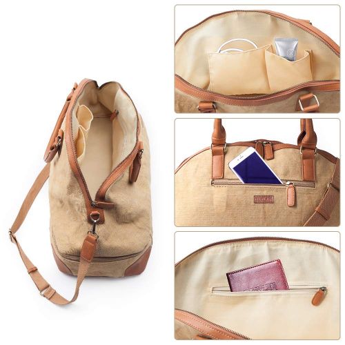  Viva Terry Travel Duffel Bag Canvas Bag PU Leather Weekend Bag Overnight with shoe pouch